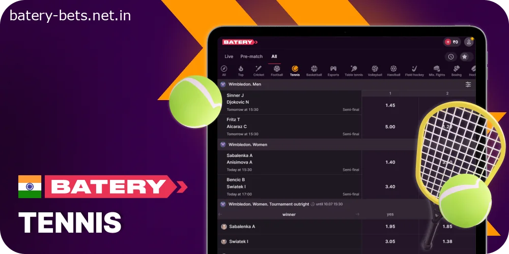 Tennis betting at Batery