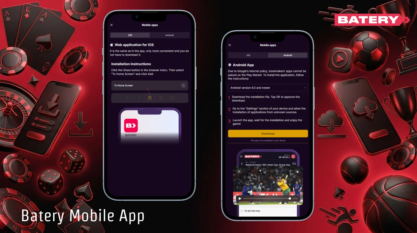 Place bets at Batery India App